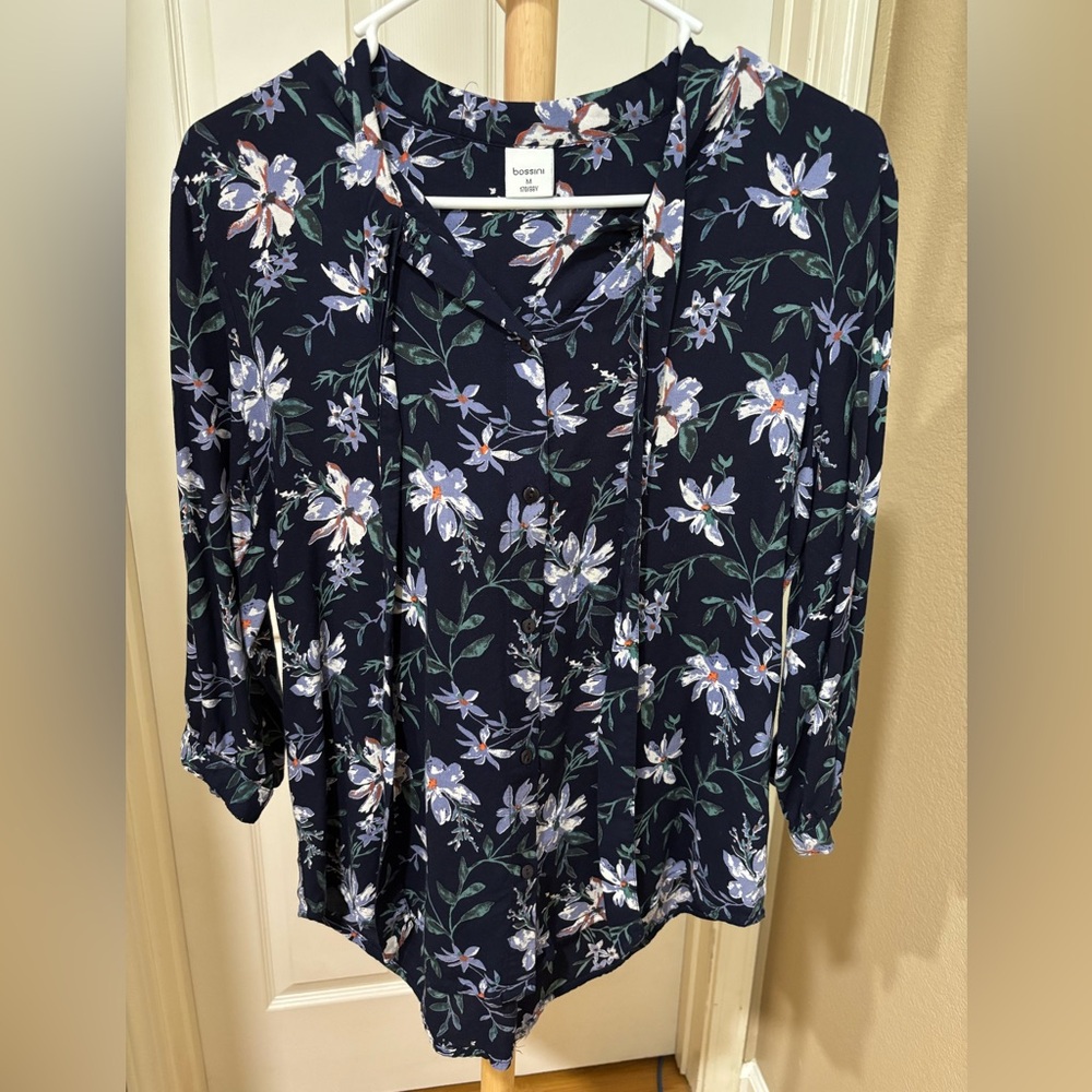 Bossini Floral Top - Navy and Multicolor